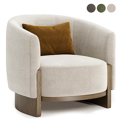 Beige Fabric Single Sofa With Curved Armrest Brown Cushion And Wooden Legs 3d model