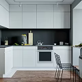 Modern Kitchen With White Cabinets And Black Backsplash 3d model