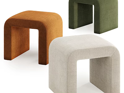 Modern Upholstered Stools With Curved Structure In Orange Green And Beige 3d model