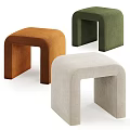 Modern Upholstered Stools With Curved Structure In Orange Green And Beige