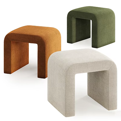 Modern Upholstered Stools With Curved Structure In Orange Green And Beige 3d model