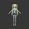3D Anime Character With Blonde Twin Tails Blue Eyes Red White Top And Striped Stockings