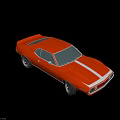 Classic Orange Two Door Muscle Car With White Stripe And Black Wheels Design