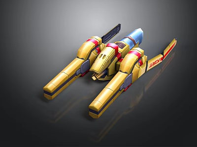 Futuristic Golden Twin Laser Cannon With Red Blue Accents And Mechanical Structure 3d model