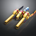 Futuristic Golden Twin Laser Cannon With Red Blue Accents And Mechanical Structure