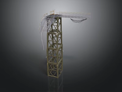 Industrial Metal Tower Construction With Elevated Platform And Hanging Cables 3d model