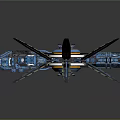 Futuristic Blue Multiple armed Spacecraft For Cosmic Exploration With Central Circular Structure And Solar Panels