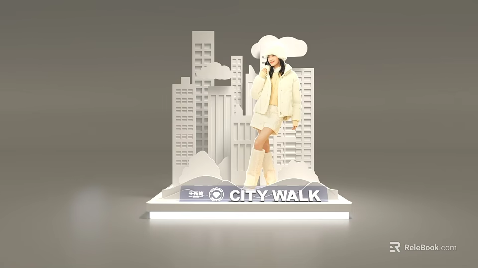 Stylish Woman Standing On City Walk Display With Urban Architecture Background 3d model 