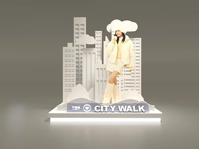 Stylish Woman Standing On City Walk Display With Urban Architecture Background 3d model