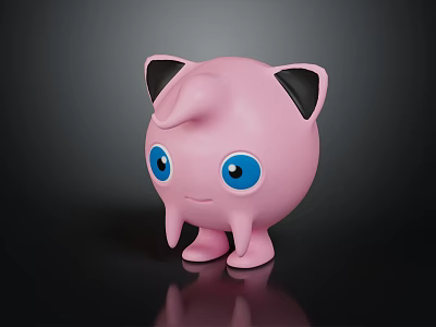 Adorable Pink Creature Character With Big Blue Eyes And Black Ears Standing On Dark Surface 3d model
