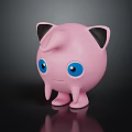 Adorable Pink Creature Character With Big Blue Eyes And Black Ears Standing On Dark Surface