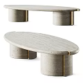Elegant Modern Marble Coffee Table With Oval Top Cylindrical Legs And Brass Accents 3d model