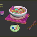 Fresh Crab Ramen Soup With Noodles Egg And Vegetables On Bamboo Mat