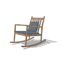 Wooden Rocking Leisure Chair with Blue Cushion and Armrests for Comfortable Seating