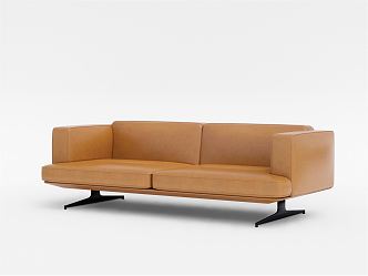 Modern Double Sofa Leather Multiplayer Sofa Minimalist Leather Sofa 3d model