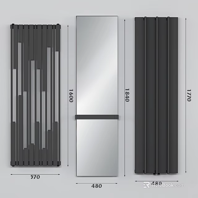 Modern Bathroom Accessories Including Towel Rack Mirror And Size Options 3d model 