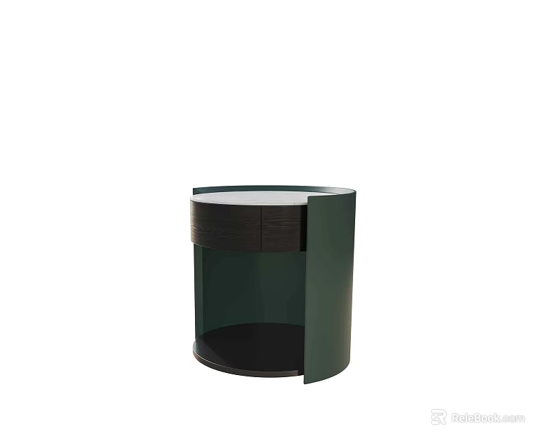 Modern Dark Green Nightstand with Wooden Drawer and Circular Smooth Top Design 3d model 