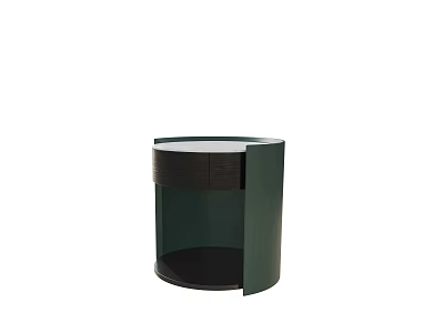 Modern Dark Green Nightstand with Wooden Drawer and Circular Smooth Top Design 3d model