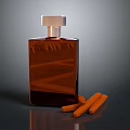 Brown Square Glass Perfume Bottle With Shiny Silver Cap And Cinnamon Sticks