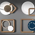 Modern Wall Decor Wooden Frames Circular Square Shapes White Dark Blue Geometric Patterns 3d model