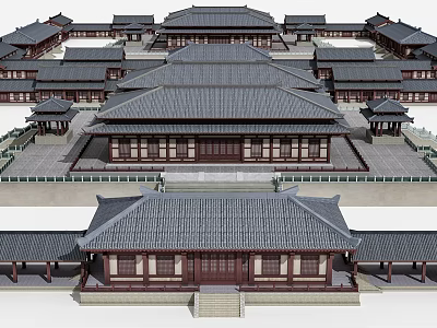 Traditional Chinese Ancient Architecture With Symmetrical Layout Tile Roofs And Wooden Structure 3d model