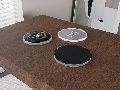 Sleek Wireless Headphone Speakers With Round Design Digital Display On Wooden Table Top 3d model