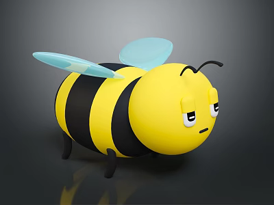 Cute Cartoon Bee Character With Yellow Black Stripes Blue Wings And Sad Expression 3d model