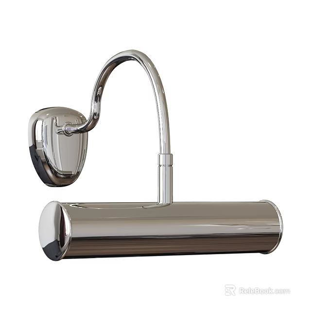 Modern Chrome Wall Sconce With Curved Arm And Cylindrical Body Design 3d model 