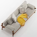 Modern Sectional Sofa With Patterned Fabric Wooden Frame And Yellow Throw Blanket 3d model