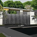 Modern Garden Landscape Design With Waterfall Feature Lush Trees And Reflecting Pool 3d model