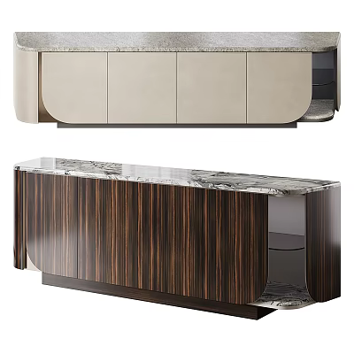 Modern Sideboard with Beige and Dark Brown Wooden Finish Marble Top and Elegant Contemporary Design 3d model