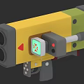 Yellow And Green Weapon With Dual Barrels Red Triangle Indicator Small Screen And Trigger 3d model
