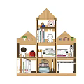 Wooden Castle Shaped Children's Bookshelf With Books Toys Stuffed Animals And Storage Boxes