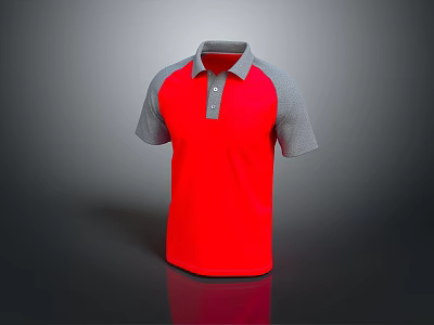 Red And Gray Short Sleeve Polo Shirt With Collar And Buttons 3d model