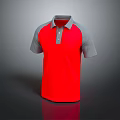 Red And Gray Short Sleeve Polo Shirt With Collar And Buttons