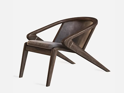 Elegant Modern Single Chair With Curved Wooden Armrests And Leather Seat 3d model