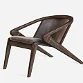 Elegant Modern Single Chair With Curved Wooden Armrests And Leather Seat