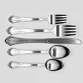 Silver Metal Cutlery Set with Elegant Handle Design Including Forks Knife and Spoons