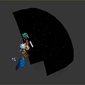 Cartoon Spaceship in Space with Earth Planets Satellites and Colorful Animated Elements
