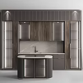 Modern Kitchen With Sleek Wooden Cabinets Metal Accents And Marble Countertop Sink