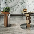 Modern Side Tables With Marble Top Geometric Base And Potted Plant