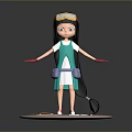 3D Model Woman in Green Dress with Goggles and Painting Supplies on Round Platform