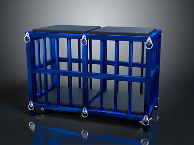Modern Blue Storage Cabinet With Black Top Metal Frame And Wheels 3d model