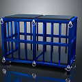 Modern Blue Storage Cabinet With Black Top Metal Frame And Wheels