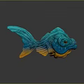 Vibrant Turquoise And Orange Fish Character As Artistic Decorative Figurine