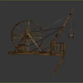 Ancient Wooden Water Wheel Traditional Structure With Rotating Wheel And Lifting Mechanism
