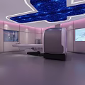Modern Lobby Interior With Marble Floor Reception Desk Green Plants Blue Seats And Ceiling Design