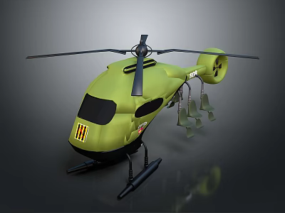 Green Space Exploration Helicopter Model With Rotor Cockpit And Mounted Gear 3d model