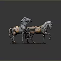Two Vintage Bronze Horse Sculptures With Dynamic Postures And Intricate Carvings