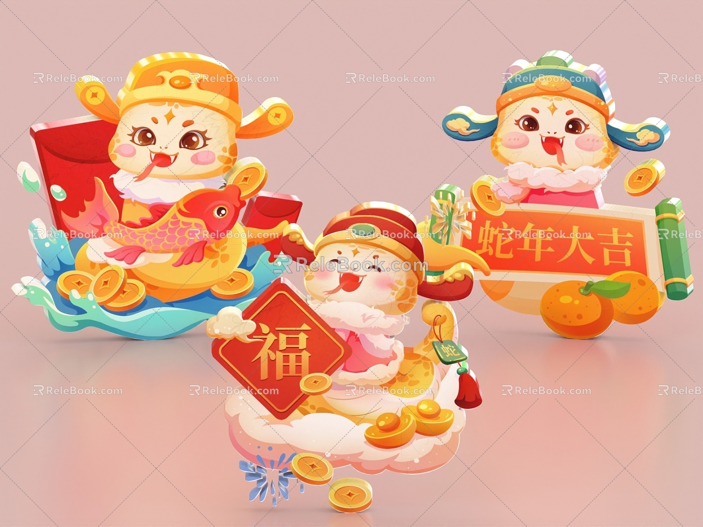 Year of the Snake Meichen Snake Baby 2025 Heap Head Door to Welcome New Year and Spring Festival 3d model